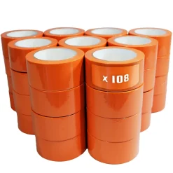 Lot de 108 Rubans adhésifs PVC orange bâtiment 50 mm x 33 m - Rouleau adhésif TECPLAST