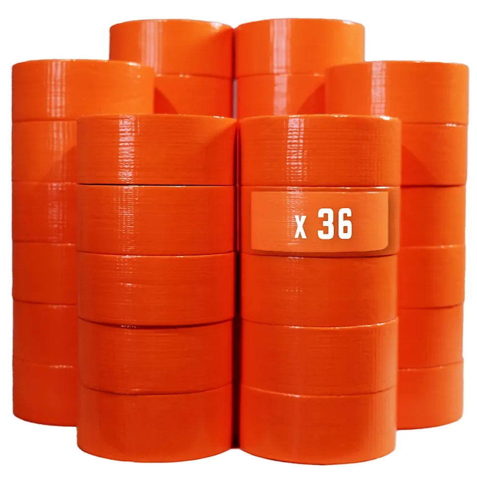 Lot de 36 Rubans adhésifs toilés orange 50 mm x 33 m - Rouleau adhésif TECPLAST pour fixer les bâches, fils et câbles