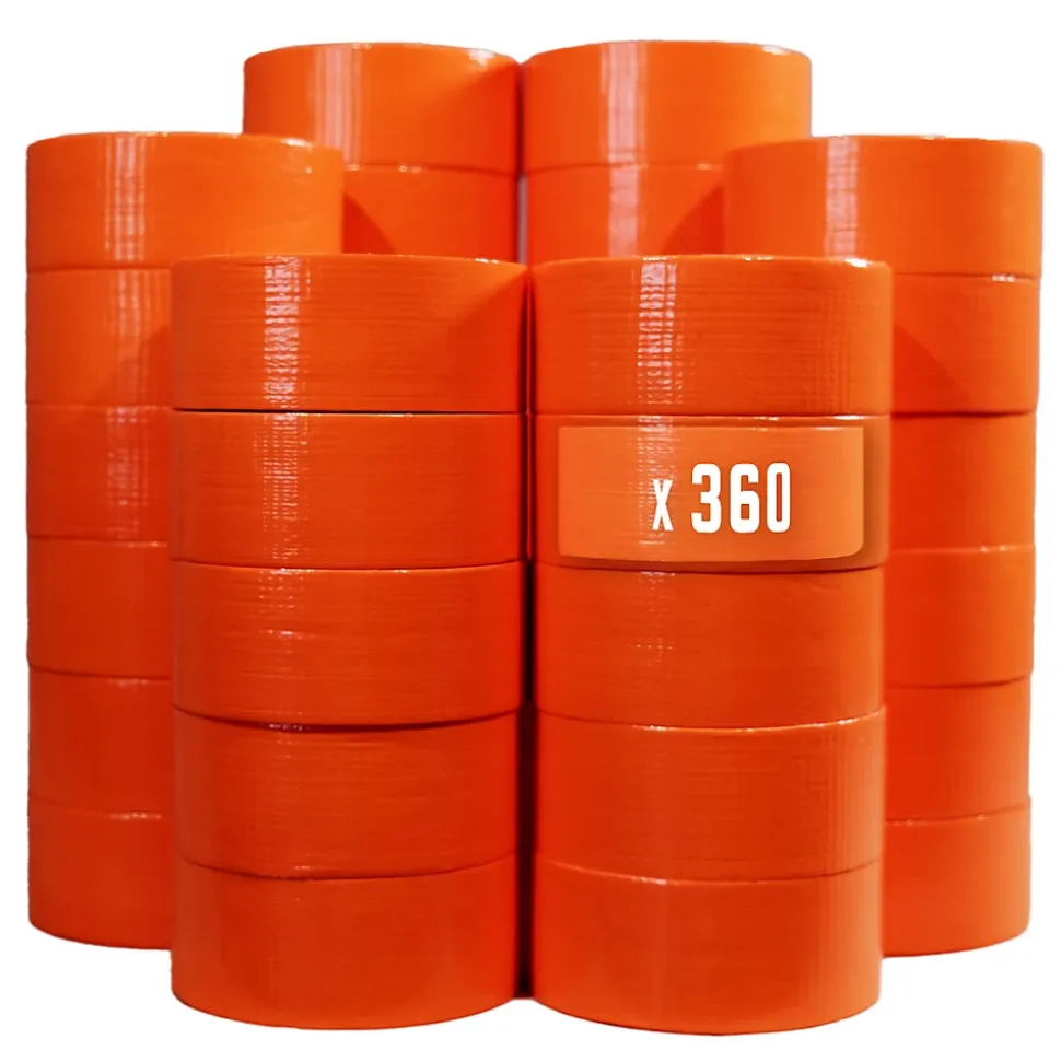 Lot de 360 Rubans adhésifs toilés orange 50 mm x 33 m - Rouleau adhésif TECPLAST pour fixer les bâches, fils et câbles