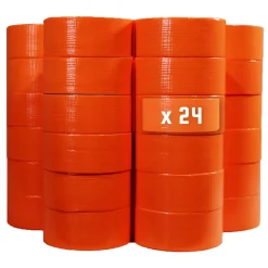 Lot de 24 Rubans adhésifs toilés orange 50 mm x 33 m - Rouleau adhésif TECPLAST pour fixer les bâches, fils et câbles