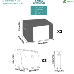 Lot de 7 sac de rangement sous vide Non Tisse XXL gris VOUNOT