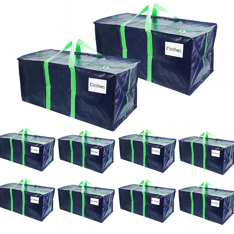 Lot de 10 sacs de demenagement grand format avec sangles et poignee bleu VOUNOT