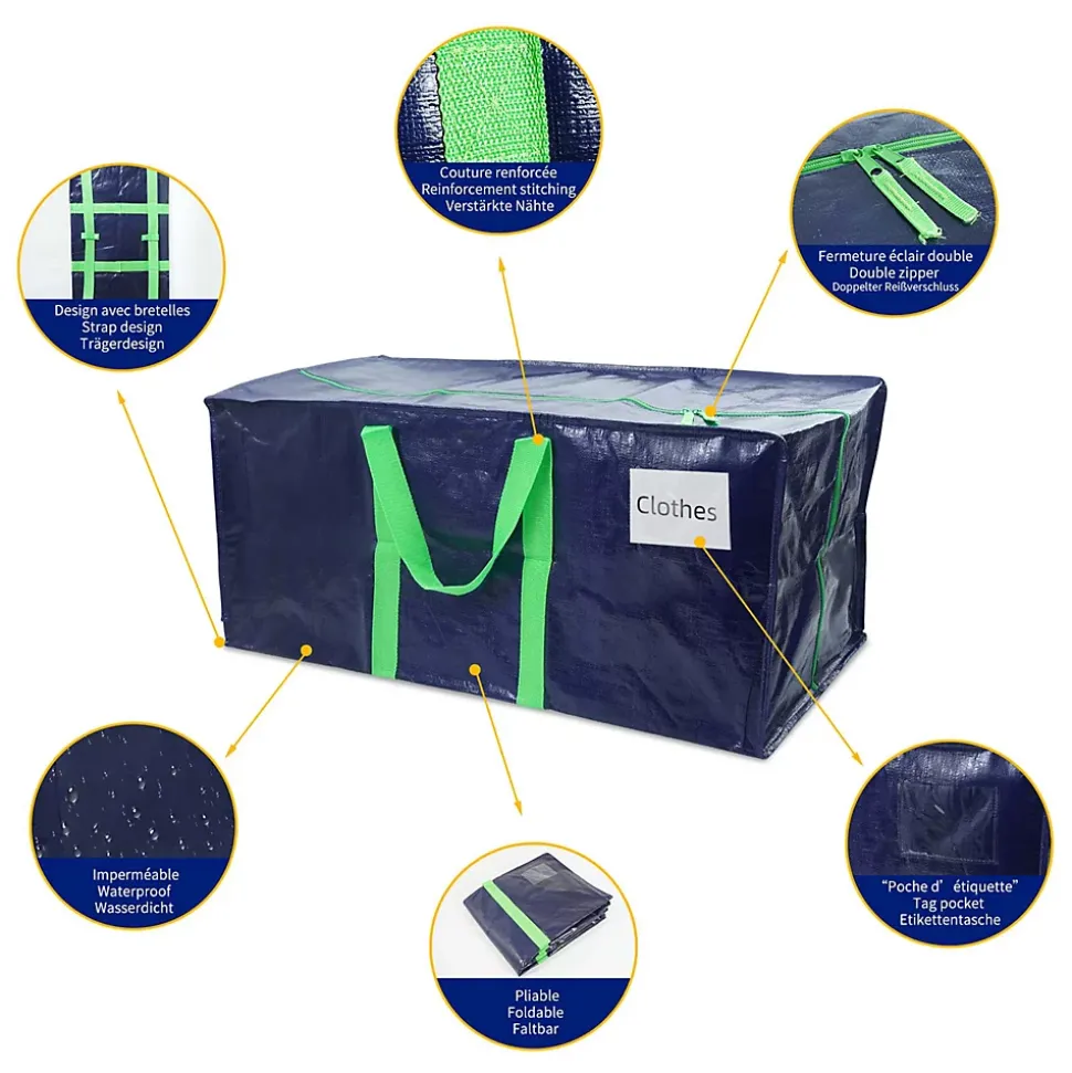 Lot de 10 sacs de demenagement grand format avec sangles et poignee bleu VOUNOT