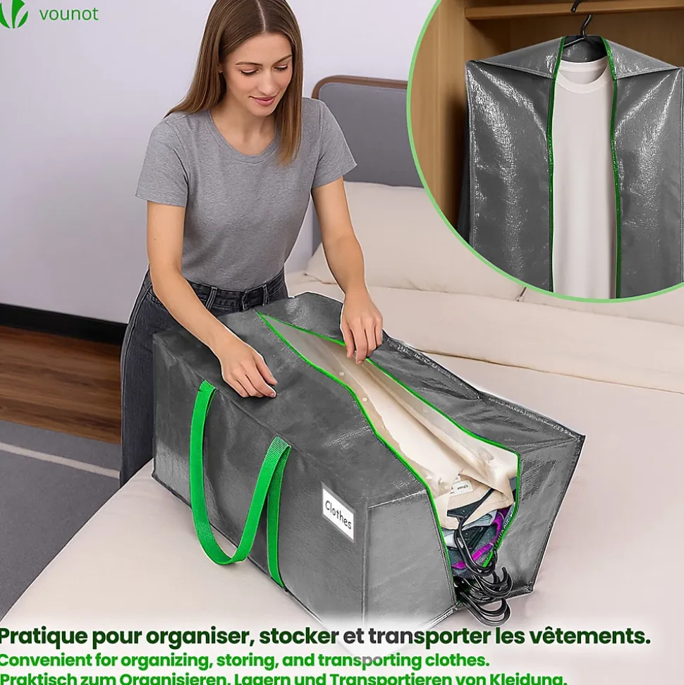 Lot de 5 sacs de demenagement grand format avec sangles et poignee gris VOUNOT
