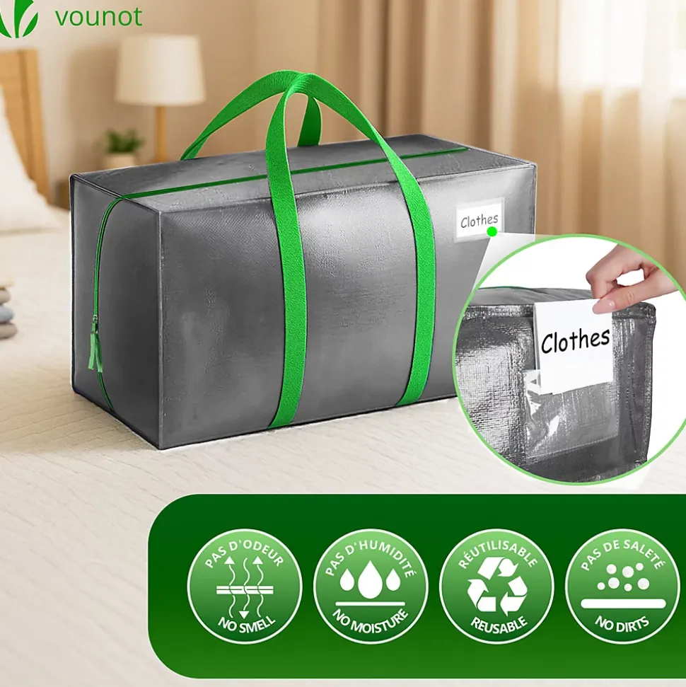 Lot de 5 sacs de demenagement grand format avec sangles et poignee gris VOUNOT
