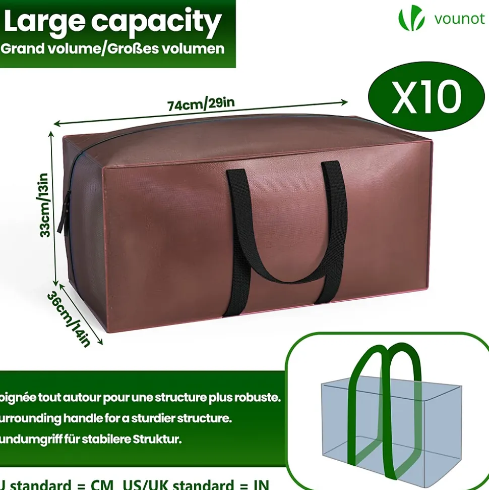 Lot de 10 sacs de demenagement grand format avec sangles et poignee marron VOUNOT