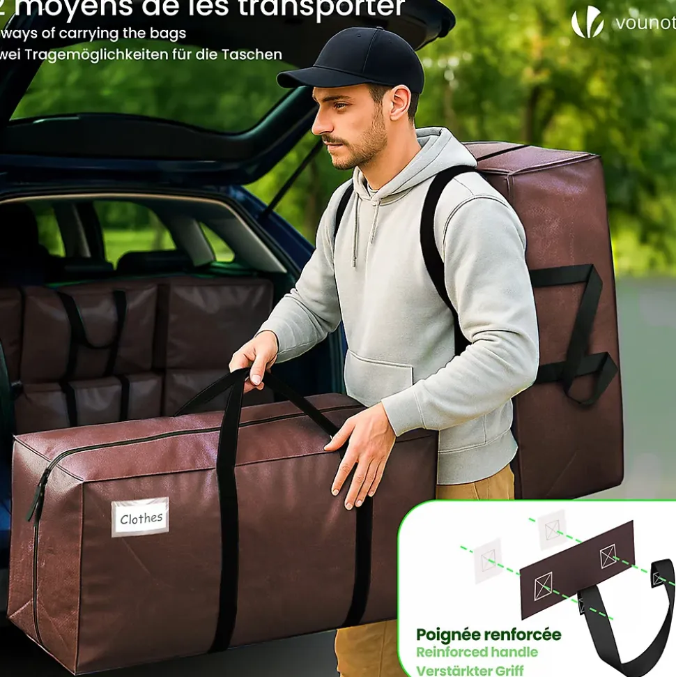 Lot de 10 sacs de demenagement grand format avec sangles et poignee marron VOUNOT