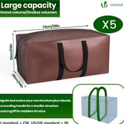 Lot de 5 sacs de demenagement grand format avec sangles et poignee marron VOUNOT