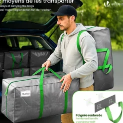 Lot de 10 sacs de demenagement grand format avec sangles et poignee gris VOUNOT