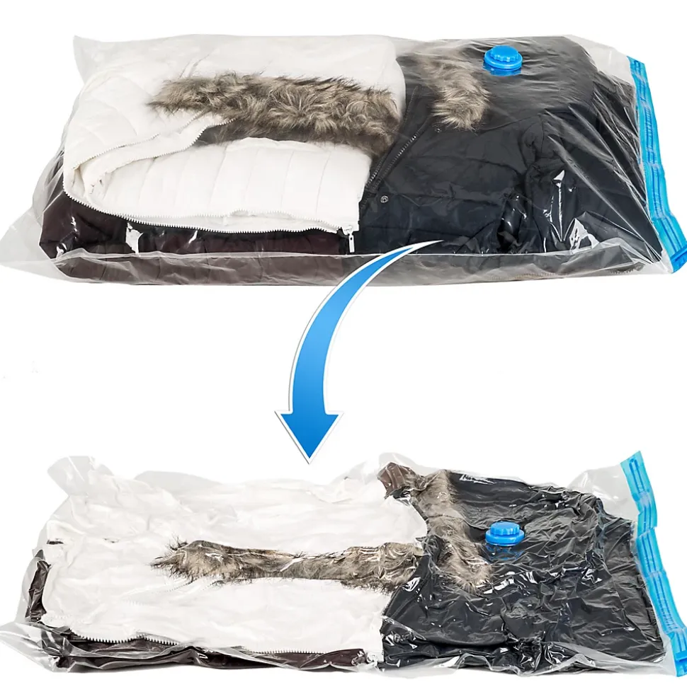 Lot de 6 sacs sous vide En 3 tailles avec vannes d'entrée et de sortie blanc transparent