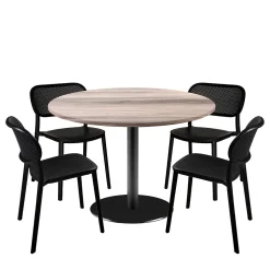 Lot de 1 table ronde120cm et 4 chaises - pied noir plateau chêne tage - Restootab