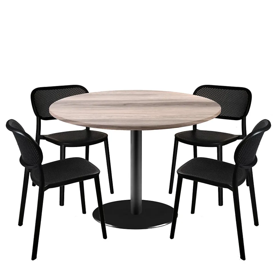 Lot de 1 table ronde120cm et 4 chaises - pied noir plateau chêne tage - Restootab