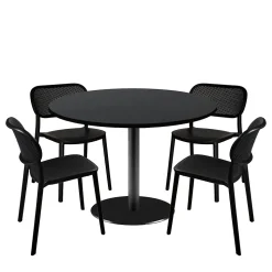 Lot de 1 table ronde120cm et 4 chaises - pied noir plateau pied et noir uni - Restootab