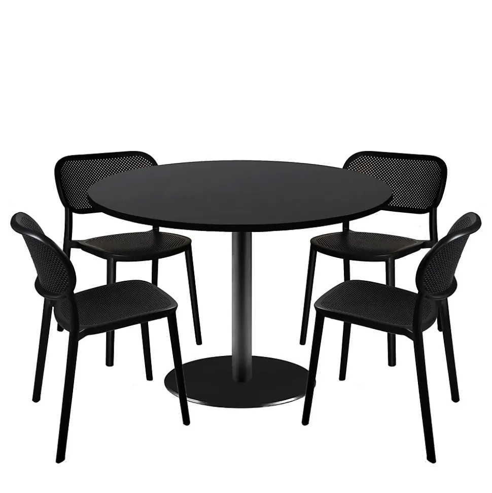 Lot de 1 table ronde120cm et 4 chaises - pied noir plateau pied et noir uni - Restootab
