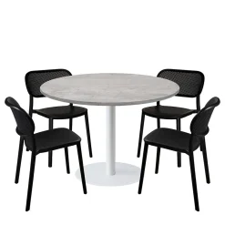 Lot de 1 table ronde120cm et 4 chaises - pied blanc plateau béton naturel - Restootab