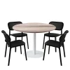 Lot de 1 table ronde120cm et 4 chaises - pied blanc plateau chêne tages - Restootab