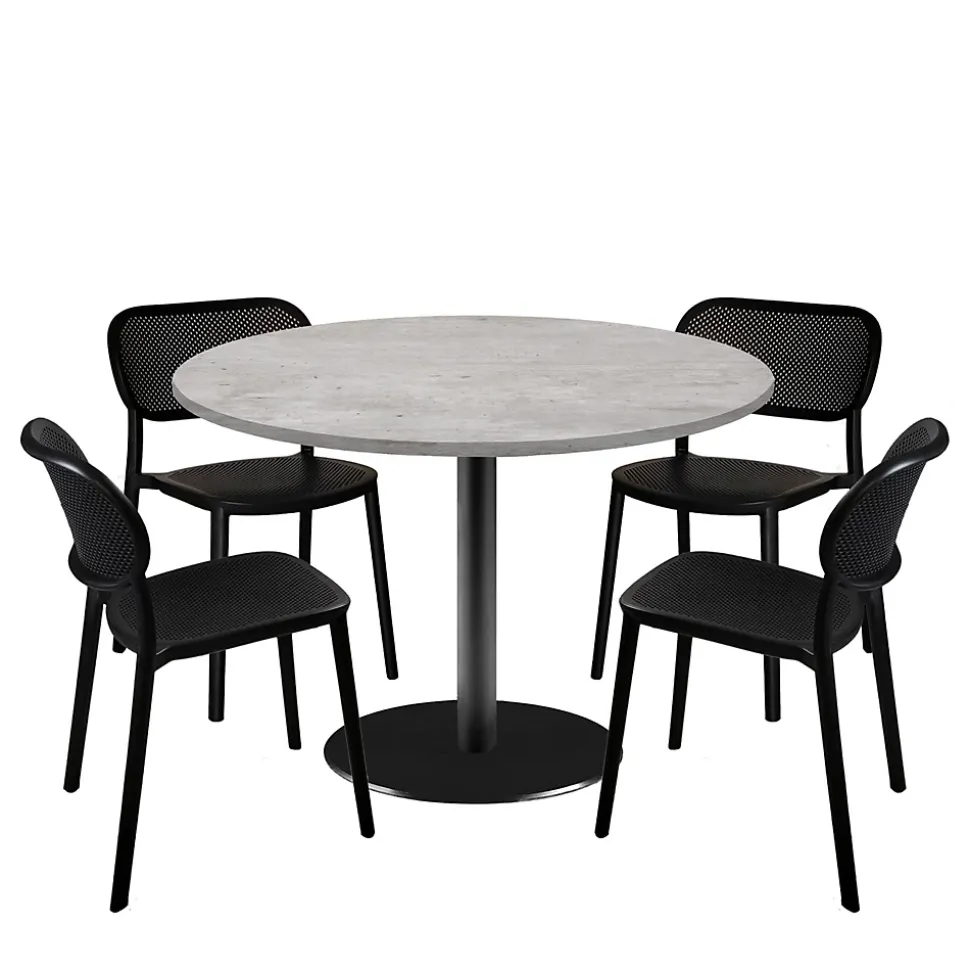 Lot de 1 table ronde120cm et 4 chaises - pied noir plateau béton naturel - Restootab