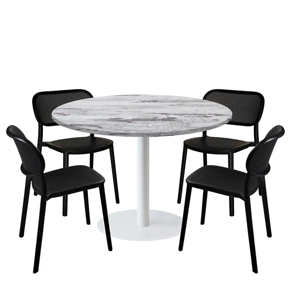 Lot de 1 table ronde120cm et 4 chaises - pied blanc plateau chêne islande - Restootab