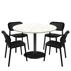 Lot de 1 table ronde120cm et 4 chaises - pied noir plateau terrazzo cassata - Restootab