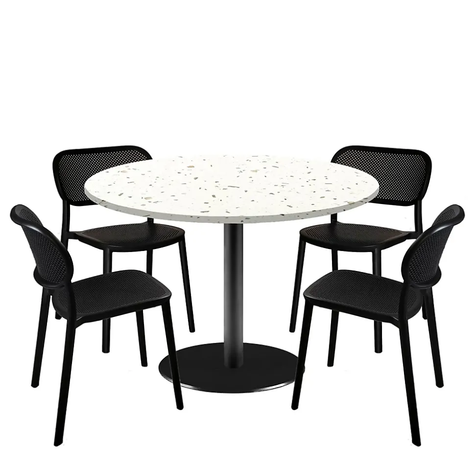 Lot de 1 table ronde120cm et 4 chaises - pied noir plateau terrazzo cassata - Restootab