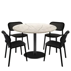 Lot de 1 table ronde120cm et 4 chaises - pied noir plateau marbre maia - Restootab