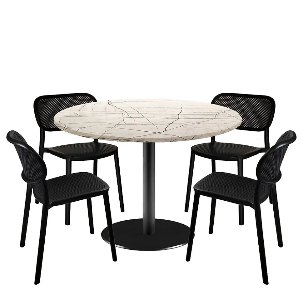 Lot de 1 table ronde120cm et 4 chaises - pied noir plateau marbre maia - Restootab