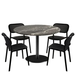 Lot de 1 table ronde120cm et 4 chaises - pied noir plateau marbre royal - Restootab