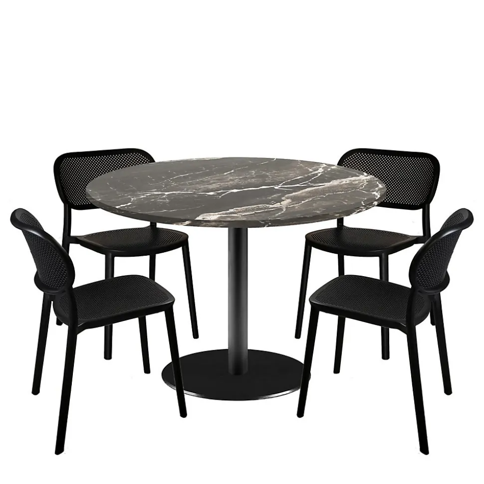 Lot de 1 table ronde120cm et 4 chaises - pied noir plateau marbre royal - Restootab