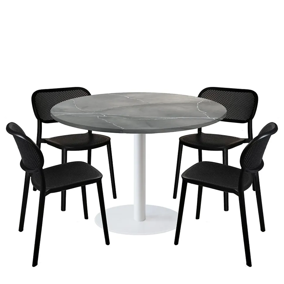Lot de 1 table ronde120cm et 4 chaises - pied blanc plateau lune bleue - Restootab