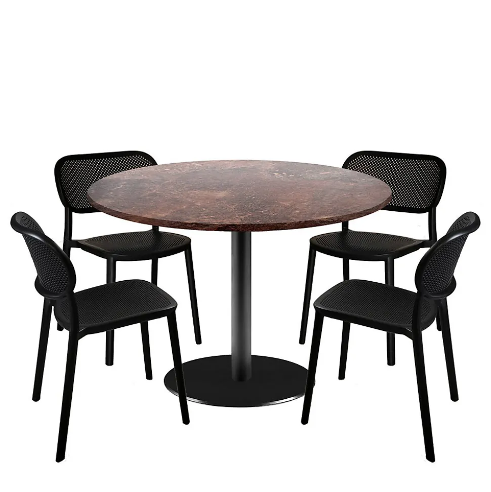 Lot de 1 table ronde120cm et 4 chaises - pied noir plateau rouille roc - Restootab