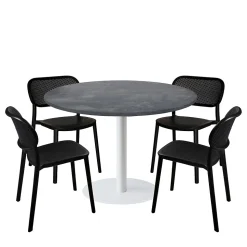 Lot de 1 table ronde120cm et 4 chaises - pied blanc plateau ardoise métallisée - Restootab