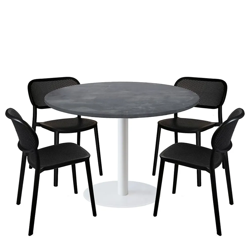 Lot de 1 table ronde120cm et 4 chaises - pied blanc plateau ardoise métallisée - Restootab