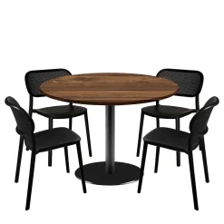 Lot de 1 table ronde120cm et 4 chaises - pied noir plateau chêne hunton - Restootab