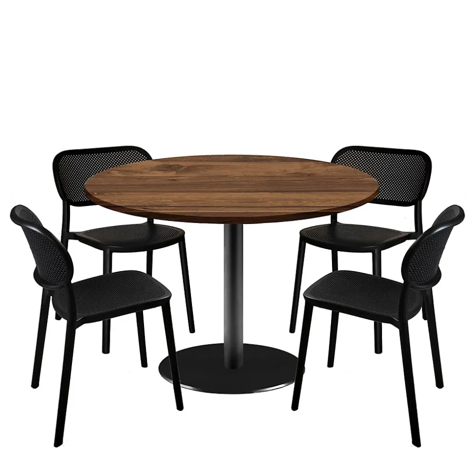 Lot de 1 table ronde120cm et 4 chaises - pied noir plateau chêne hunton - Restootab