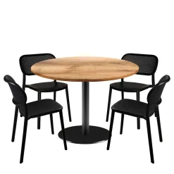 Lot de 1 table ronde120cm et 4 chaises - pied noir plateau bois tanin clair - Restootab