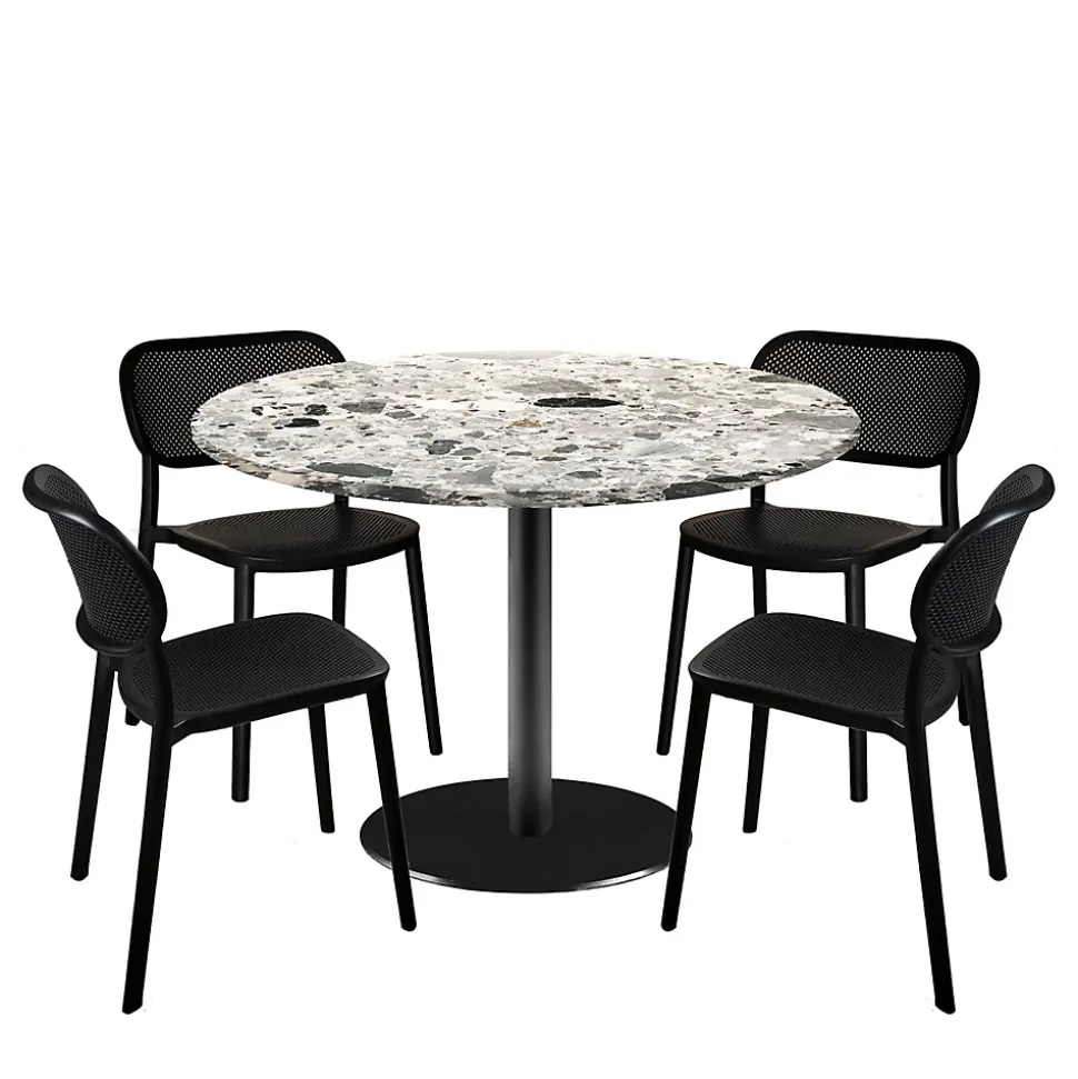 Lot de 1 table ronde120cm et 4 chaises - pied noir plateau terrazzo cepp - Restootab
