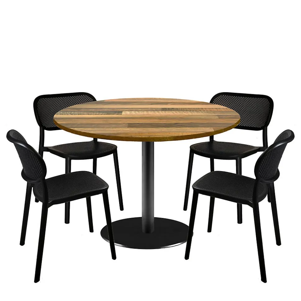 Lot de 1 table ronde120cm et 4 chaises - pied noir plateau bois noyer lamellé - Restootab