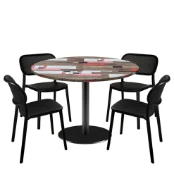 Lot de 1 table ronde120cm et 4 chaises - pied noir plateau bois redden wood - Restootab