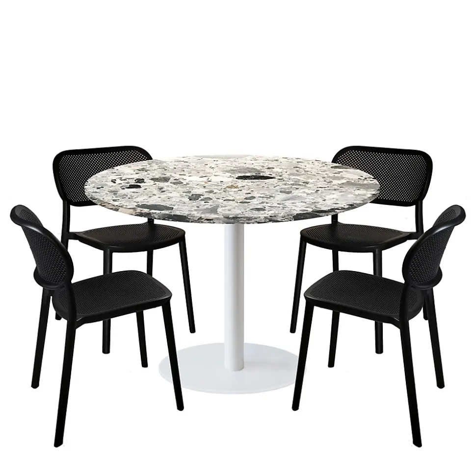 Lot de 1 table ronde120cm et 4 chaises - pied blanc plateau terrazzo cepp - Restootab