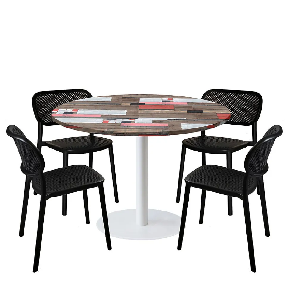 Lot de 1 table ronde120cm et 4 chaises - pied blanc plateau redden wood - Restootab