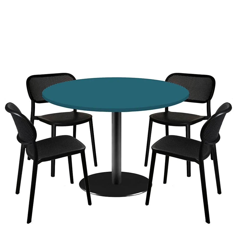 Lot de 1 table ronde120cm et 4 chaises - pied noir plateau bleu de prusse - Restootab