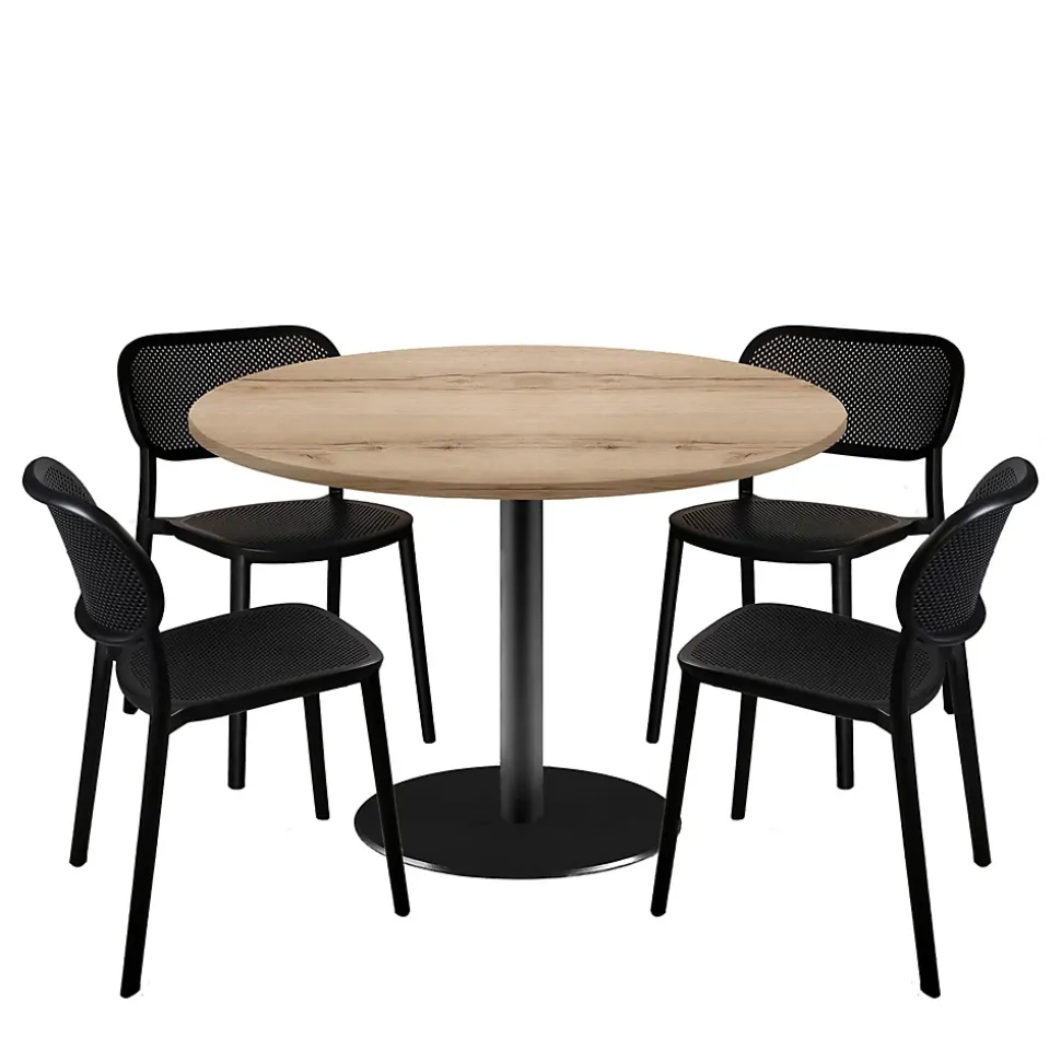 Lot de 1 table ronde120cm et 4 chaises - pied noir plateau chêne delano - Restootab