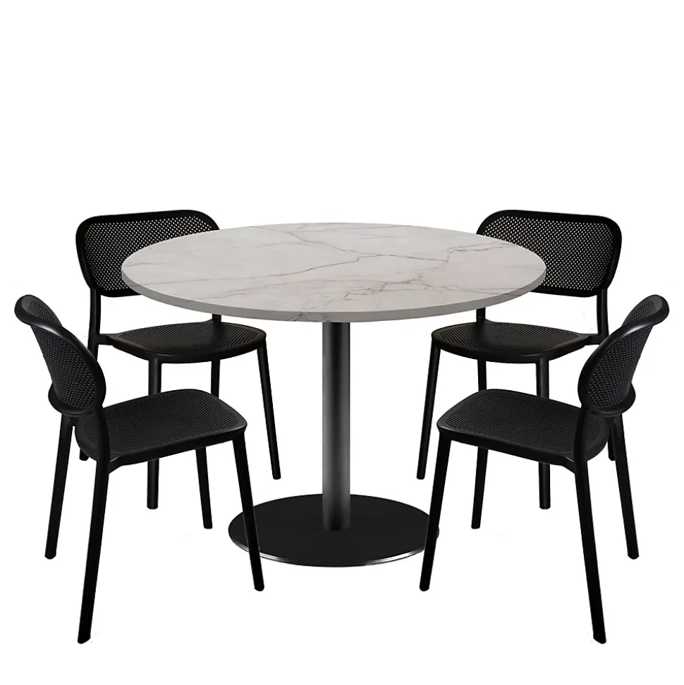 Lot de 1 table ronde120cm et 4 chaises - pied noir plateau marbre yule - Restootab