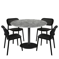 Lot de 1 table ronde120cm et 4 chaises - pied noir plateau marbre nabu - Restootab