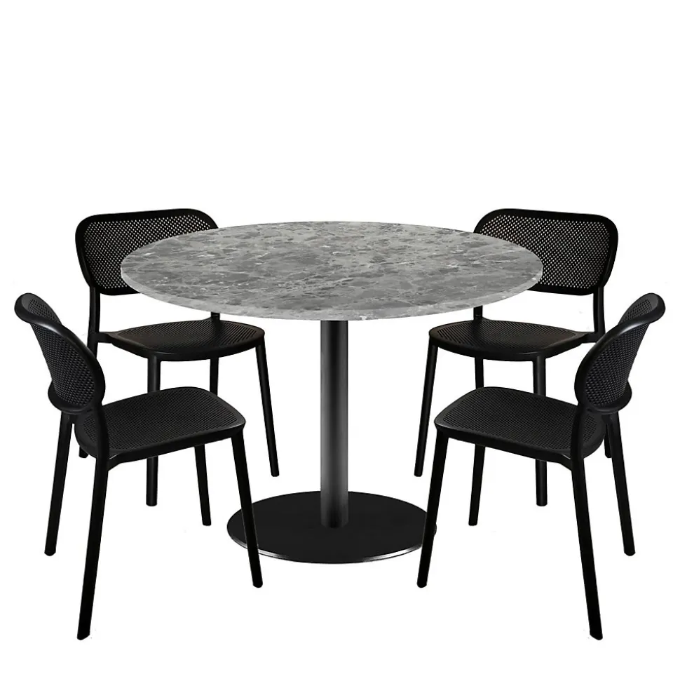 Lot de 1 table ronde120cm et 4 chaises - pied noir plateau marbre nabu - Restootab