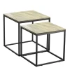 Lot de 2 tables d'appoint carrées, bout de canapé moderne en bois coloris chêne avec pieds métal - L 40 x p 40 x H 42 cm