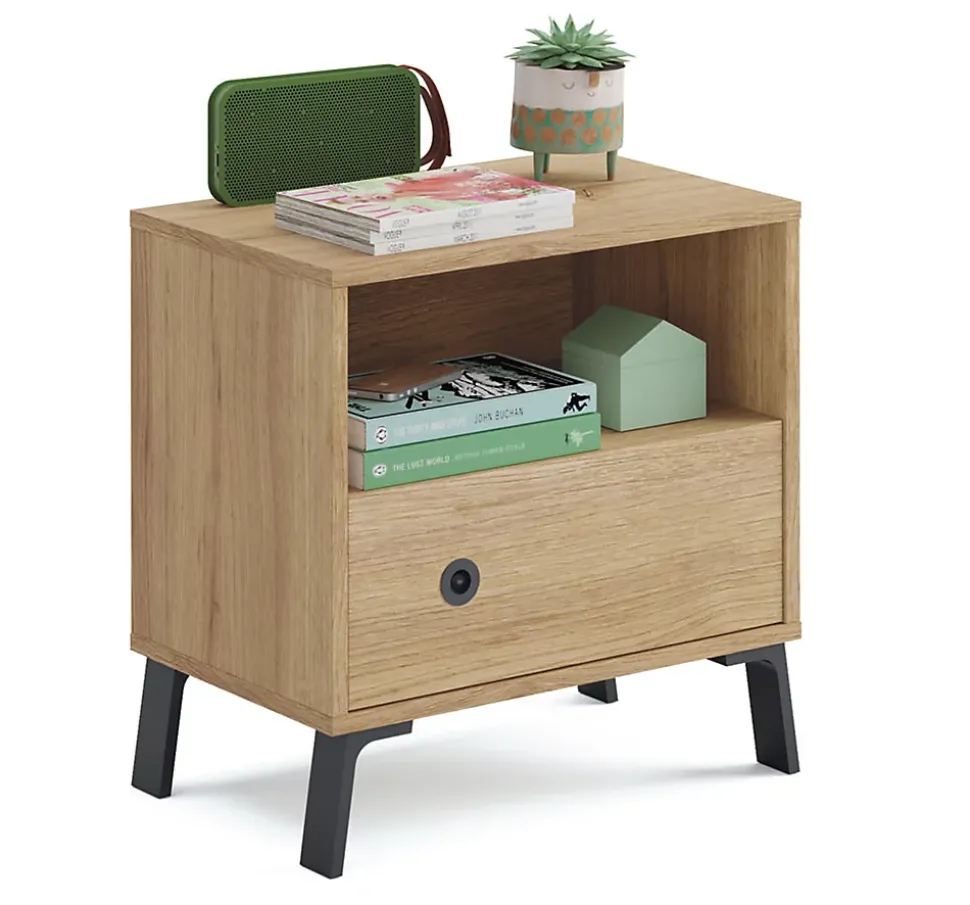 Lot de 2 tables de chevet / Table de nuit coloris chêne doré - Hauteur 52 x Longueur 50 x Profondeur 35 cm