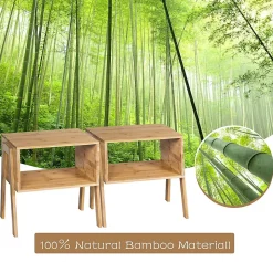 Lot de 2 Tables de Chevet en Bambou avec 1 Etagere Ouverte Table de Nuit Empilable Construction Robuste