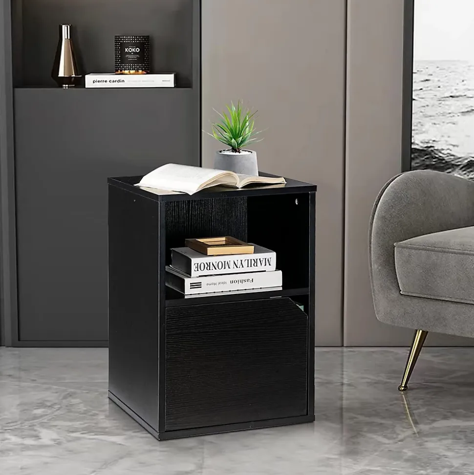 Lot de 2 Tables de Chevet avec 1 Tiroir et 1 Compartiment, Style Industriel Polyvalente, pour Maison, 40X43X60 CM (Noir, 1 Porte)