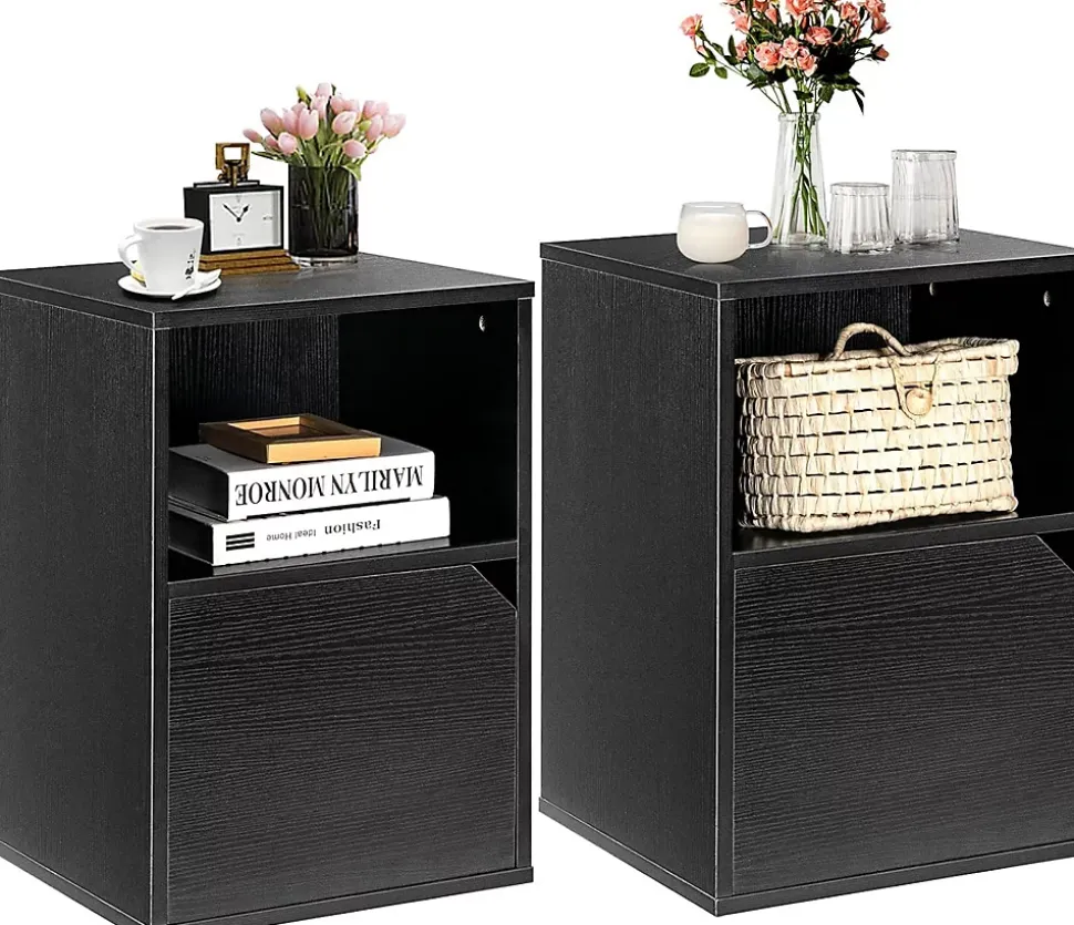 Lot de 2 Tables de Chevet avec 1 Tiroir et 1 Compartiment, Style Industriel Polyvalente, pour Maison, 40X43X60 CM (Noir, 1 Porte)